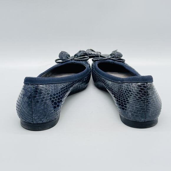 Stuart Weitzman Shoes Womens 6 Blue Ballet Flats Tulip Bow Tassel Snake Embossed - Picture 8 of 13